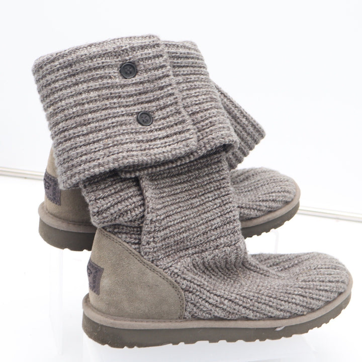 UGG Australia Cardy Grey Knit Button Tall Boots Womens Size 8
