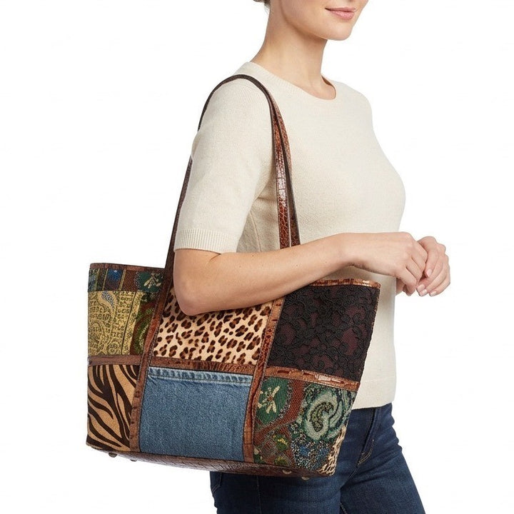 Clever Carriage Company Handbag Women Multicolor Patchwork Leather Trim Tote Bag