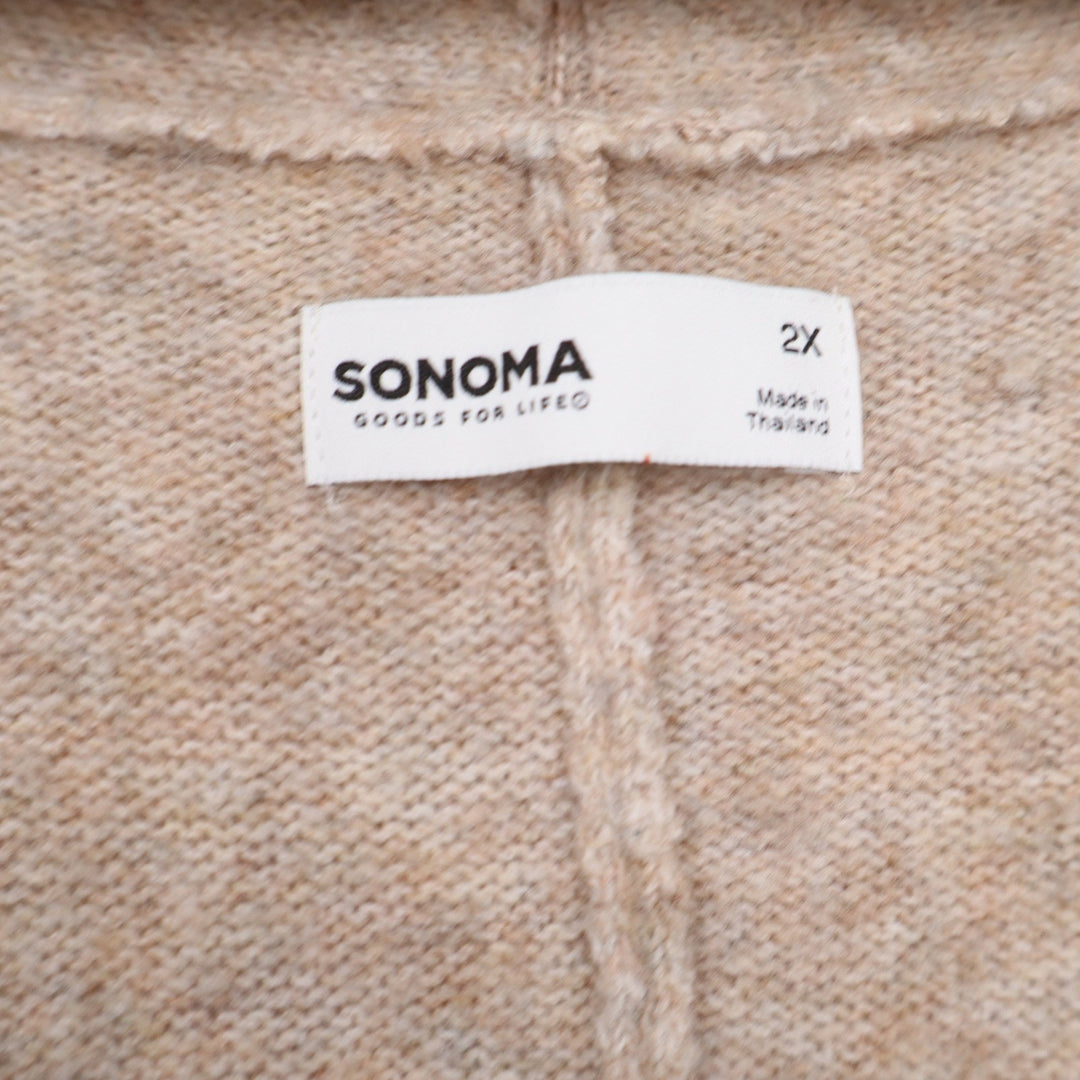 Sonoma Goods For Life Striped V-Neck Cardigan Sweater Beige Black Womens 2X