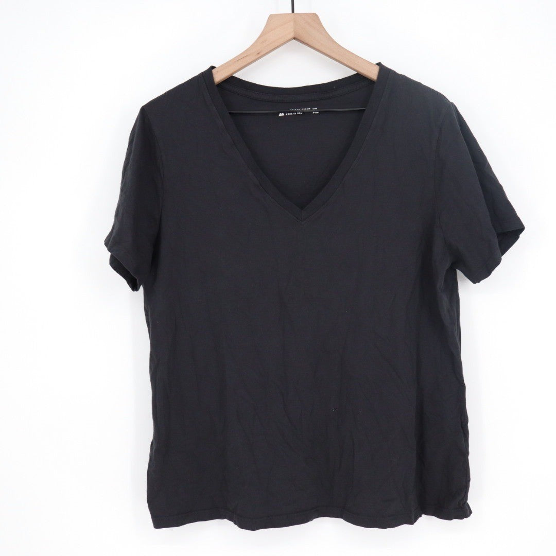 American Giant Women's Black V Neck Short Sleeve T Shirt Made in USA XL
