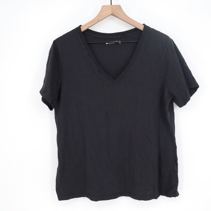 American Giant Women's Black V Neck Short Sleeve T Shirt Made in USA XL