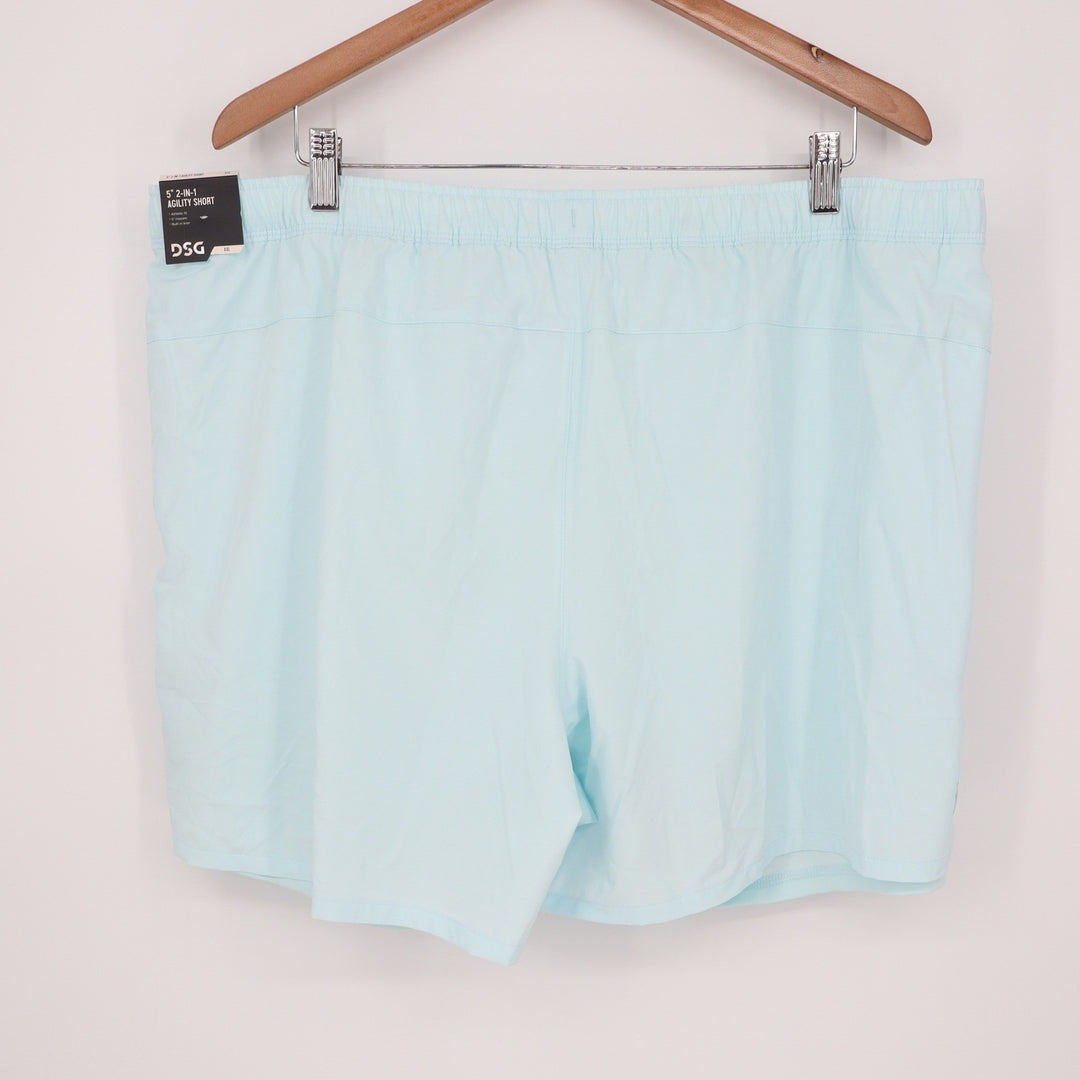 DSG Mens XXL Agility 2-in-1 Training Shorts Light Blue Heather 5 Inch Inseam