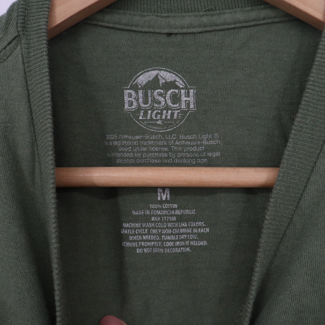 Busch Light Fishing Bass Graphic T-Shirt Mens Medium Olive Green Beer Tee Short