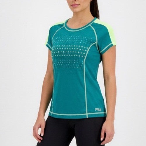 Fila Sport T Shirt Women XL Green Stretch Crew Neck Raglan Short Sleeve Pullover