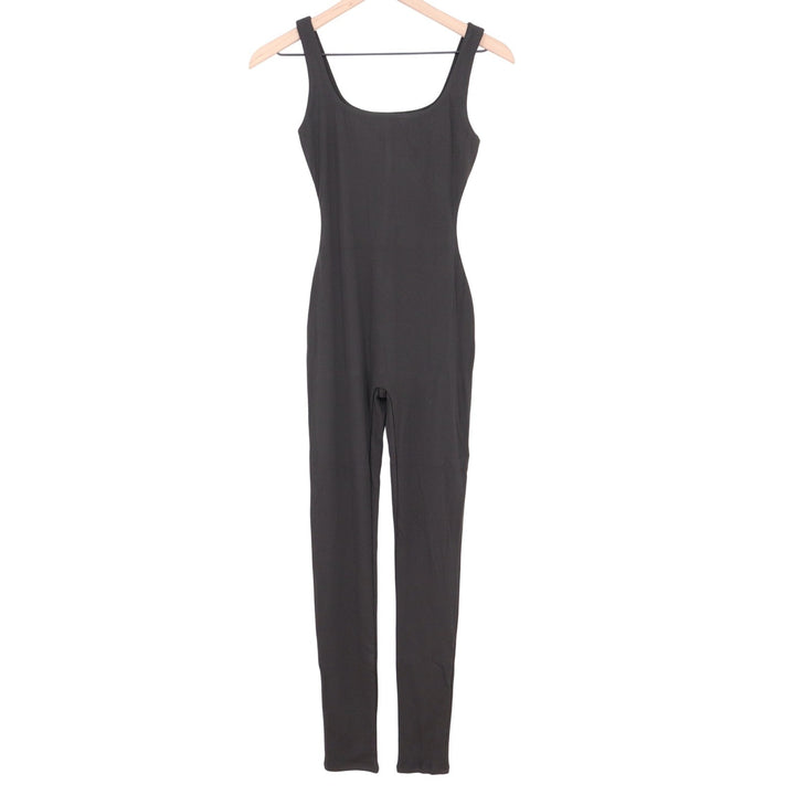 Naked Wardrobe Womens Black Ribbed Scoop Neck Jumpsuit Size S