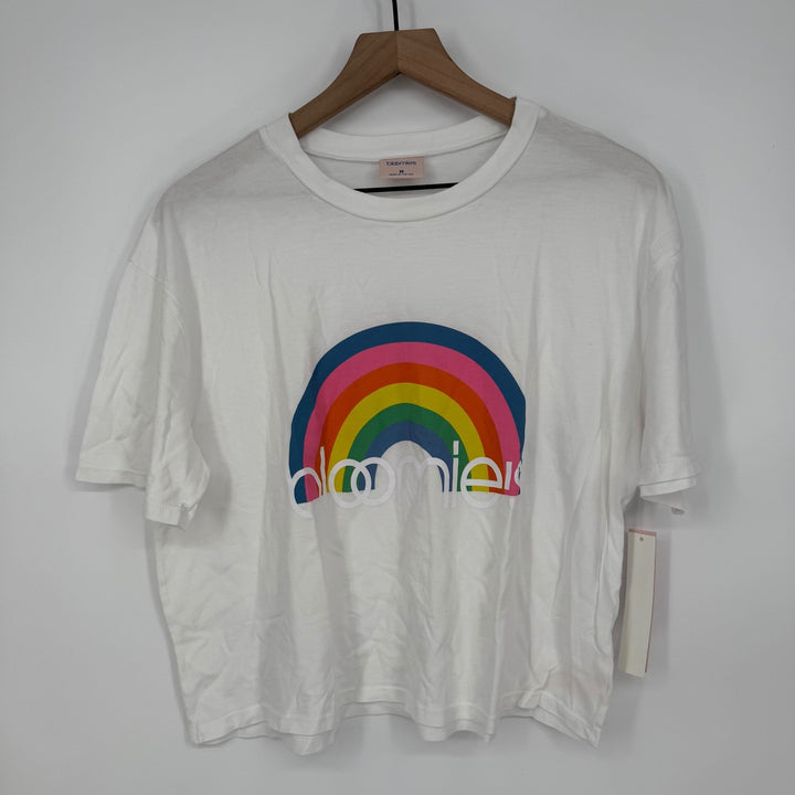 Bloomies Rainbow Graphic T-Shirt White Short Sleeve Top Made in USA Women's M
