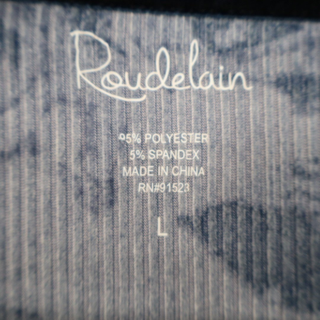 Roudelain Pajama Shirt Womens Large Blue Floral Ribbed Stretch Lapel Collar