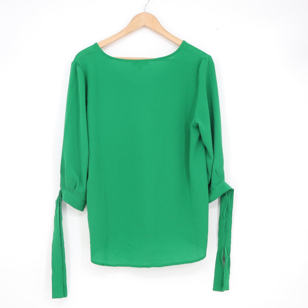 Chaus New York Green V-Neck Tie Sleeve Blouse Size M 11175