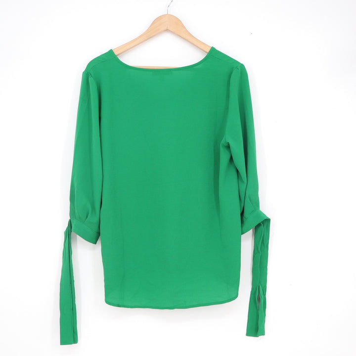 Chaus New York Green V-Neck Tie Sleeve Blouse Size M 11175