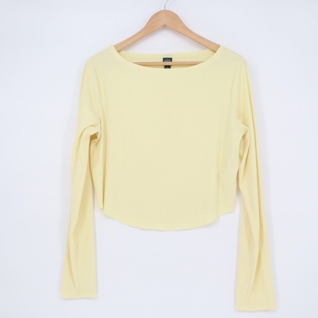 Wild Fable Womens Cropped Ribbed Long Sleeve Top Yellow XL