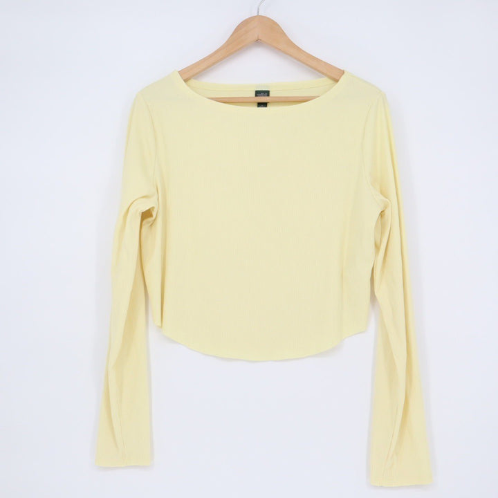 Wild Fable Womens Cropped Ribbed Long Sleeve Top Yellow XL