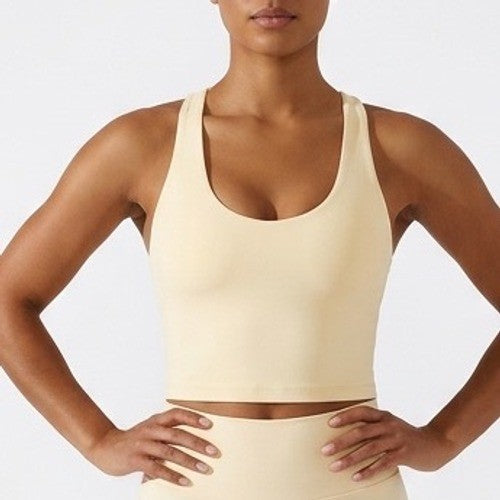 Seamless Brami Crop Top Womens Medium Yellow Stretch Round Neck Racerback