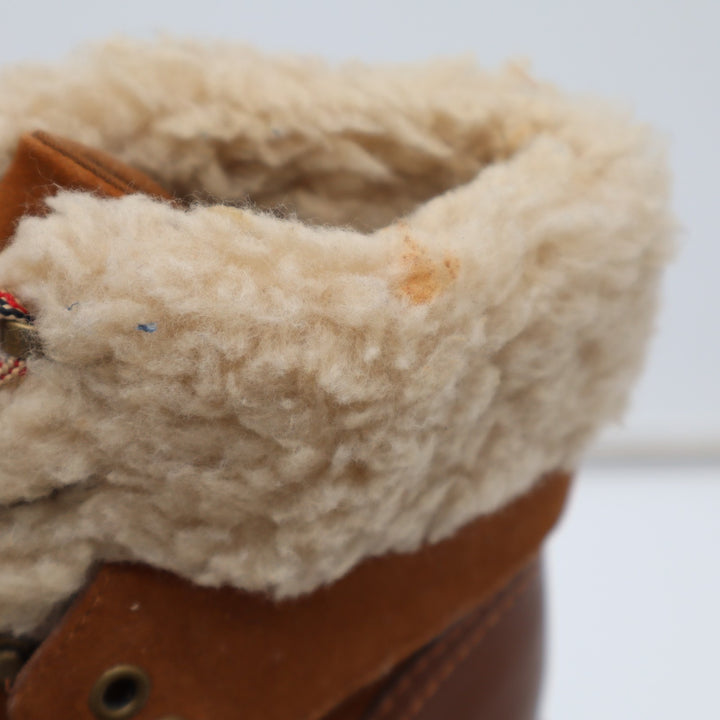 Time And Tru Womens US 8.5 Brown Leather Faux Fur Collar Ankle Cozy Hiking Boots