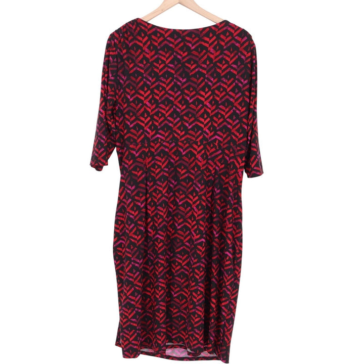 Lauren Ralph Lauren Faux Wrap Dress Womens 16W Red Black Printed Stretch Pleated