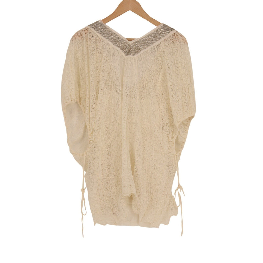 Anthropologie Knitted & Knotted Cille Lace Top Womens M Beige Embellished Detail