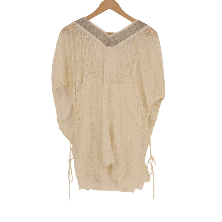 Anthropologie Knitted & Knotted Cille Lace Top Womens M Beige Embellished Detail