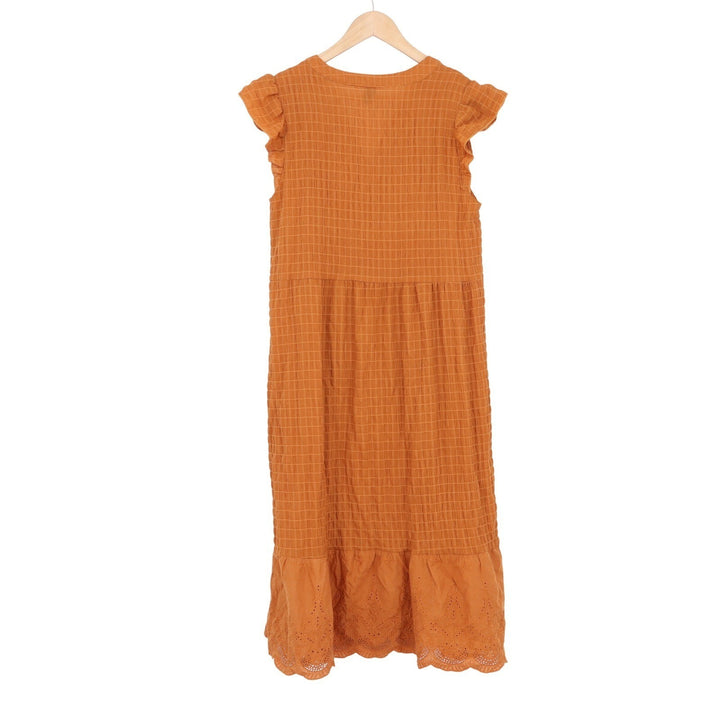 Emery Rose Rust Orange Eyelet Smocked Midi Dress Womens Medium