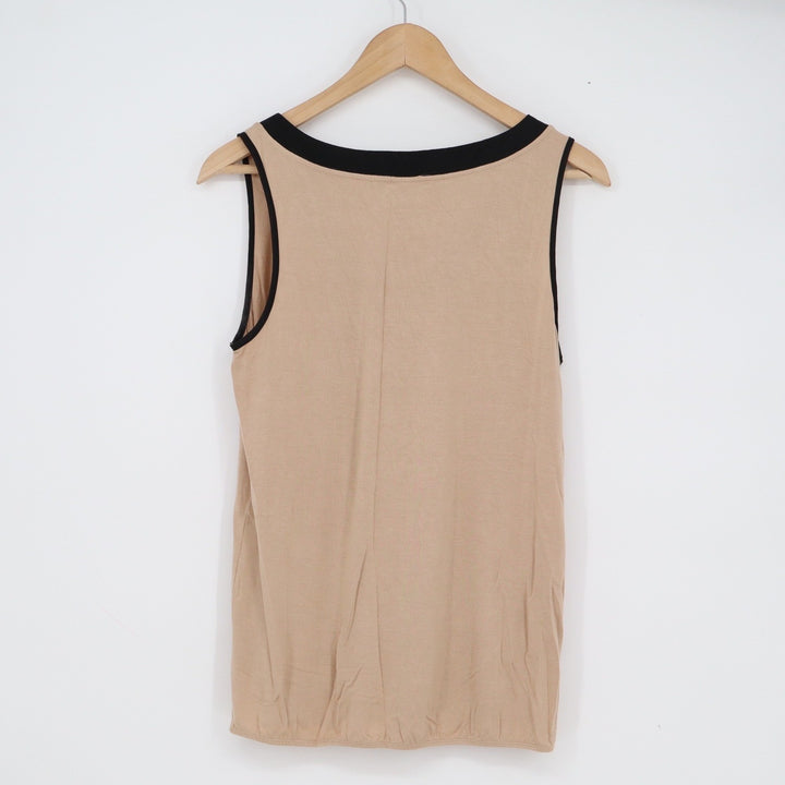 Ann Taylor LOFT Tan Black Trim Pleated Sleeveless Knit Shell Top Medium