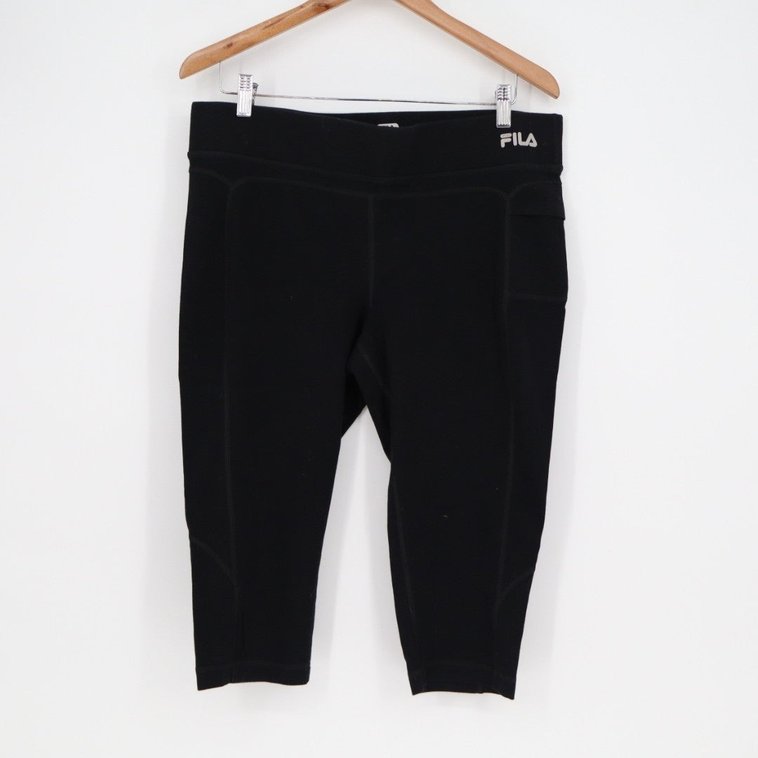 Fila Sport Capri Leggings Women XL Black Cotton Stretch Elastic Waist Activewear
