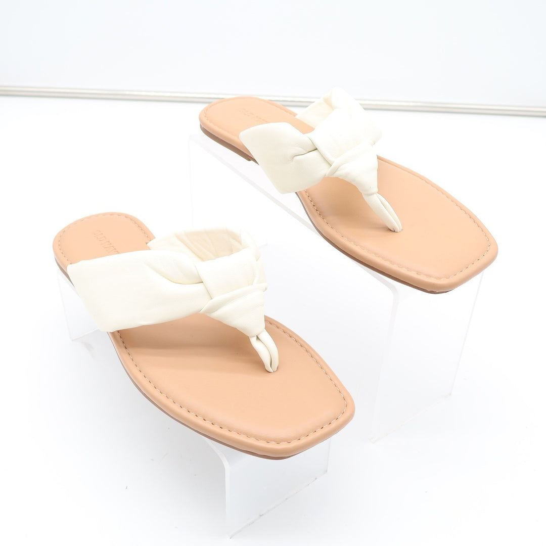 Old Navy Womens Flat Thong Sandal Bone White Knotted Square Toe 8.5