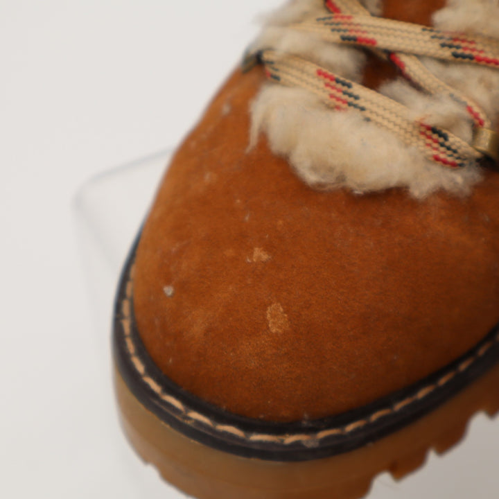 Time And Tru Womens US 8.5 Brown Leather Faux Fur Collar Ankle Cozy Hiking Boots
