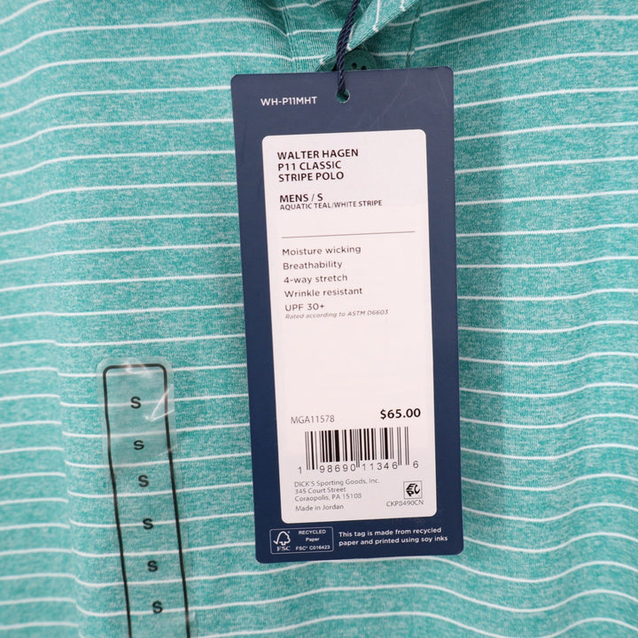 Walter Hagen Mens P11 Classic Stripe Polo Shirt Aquatic Teal White Small