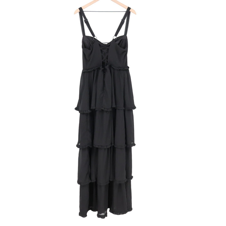 Lulus Black Tiered Ruffle Maxi Dress XL Bustier Lace Up Back Formal Gown 6299