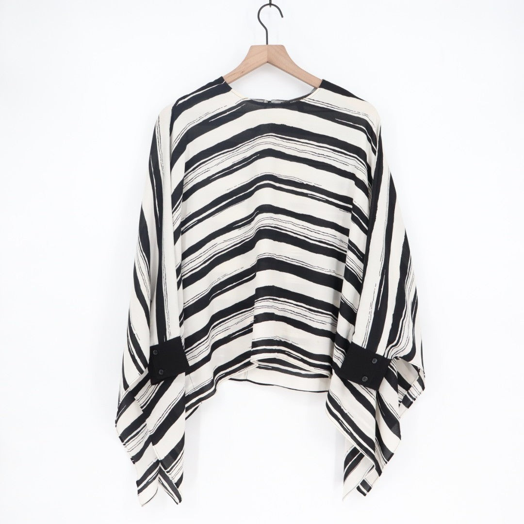BCBGMAXAZRIA Cordelia Kaftan Top Womens 2XS White Black Striped Cuffed Sleeves