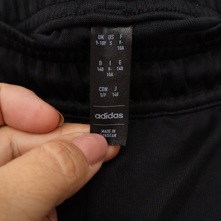 Adidas Youth Small Black Tapered Jogger Track Pants Tonal Stripes Zipper Cuffs