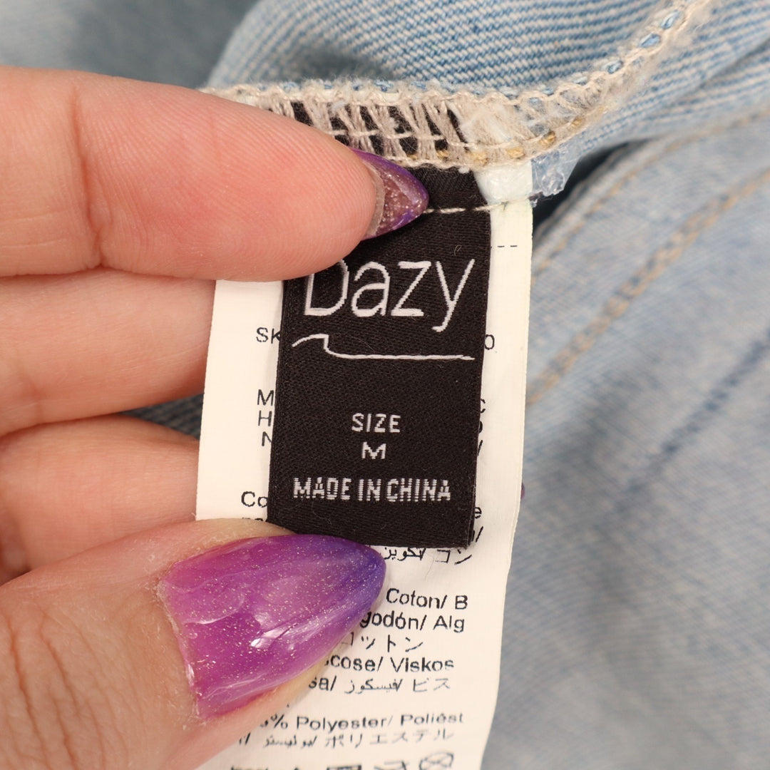 Dazy Trucker Jacket Womens Medium Blue Denim Cotton Drop Shoulder Button Front