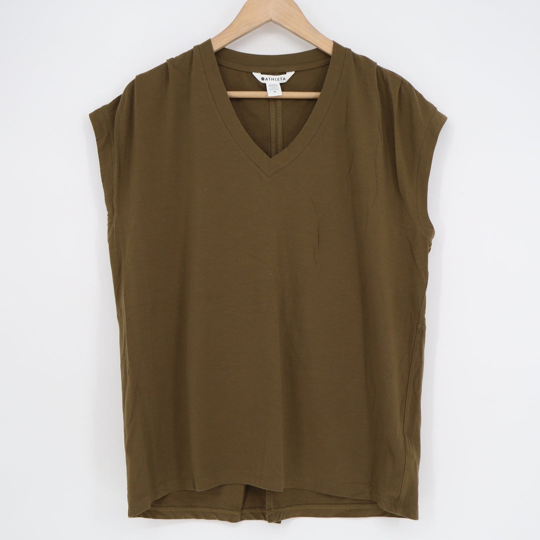 Athleta Renew V-Neck Back Twist Sleeveless Top Olive Green Mens Size M