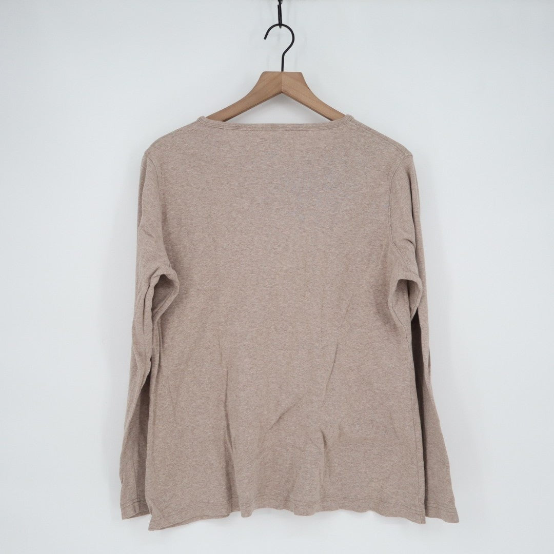 Duluth Trading T-Shirt Womens L Beige Knit Cotton Crew Neck Long Sleeve Pullover