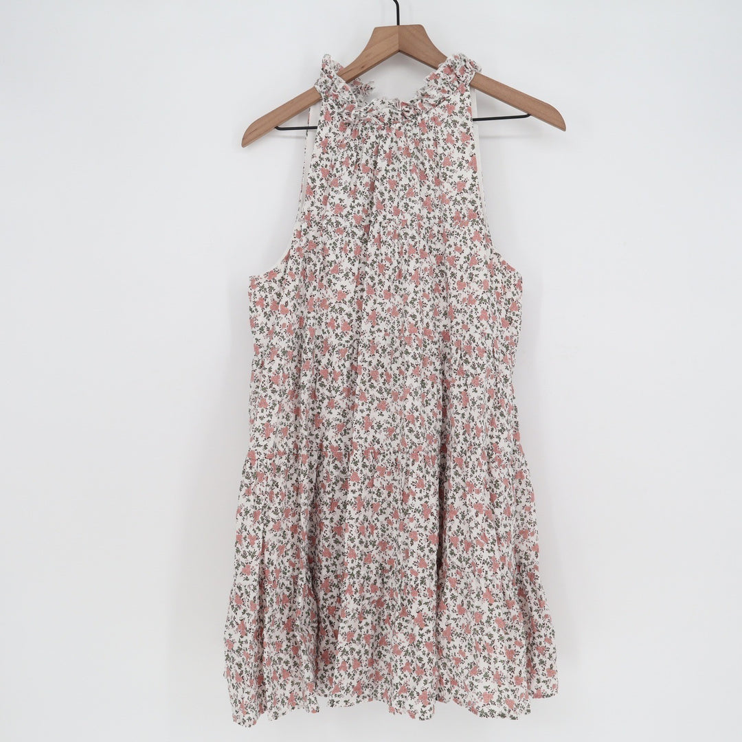 Aura Pink Floral Halter Mini Dress Tiered Babydoll Large