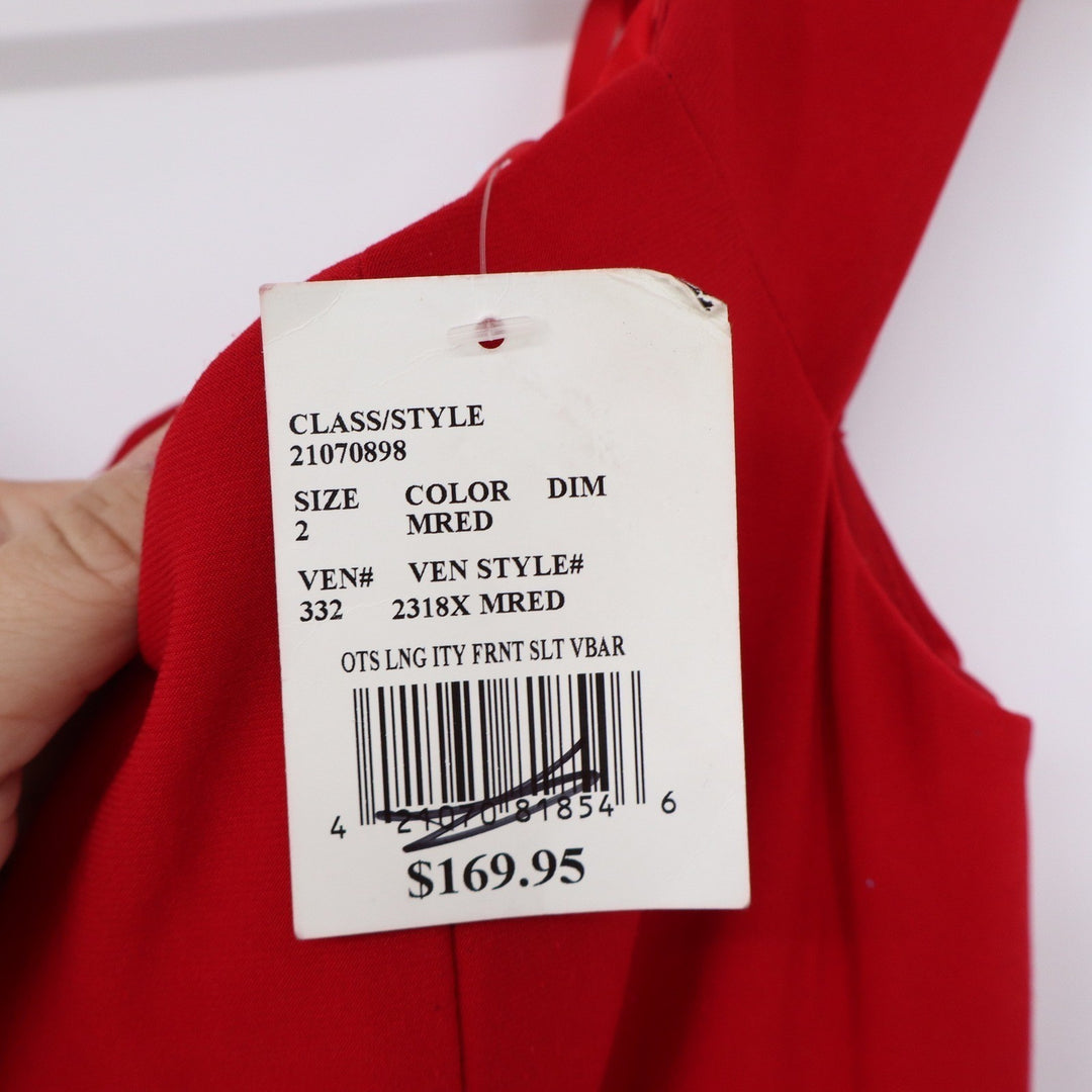 Xscape Davids Bridal Red Off Shoulder V-Bar Front Slit Evening Gown 2318X Size 2