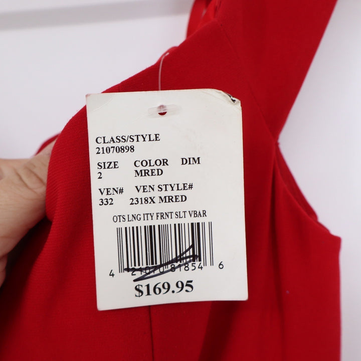 Xscape Davids Bridal Red Off Shoulder V-Bar Front Slit Evening Gown 2318X Size 2