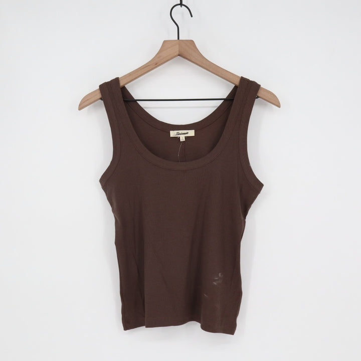 Madewell Tank Top Womens Medium Brown Ribbed Cotton Stretch Round Neck Comfy
