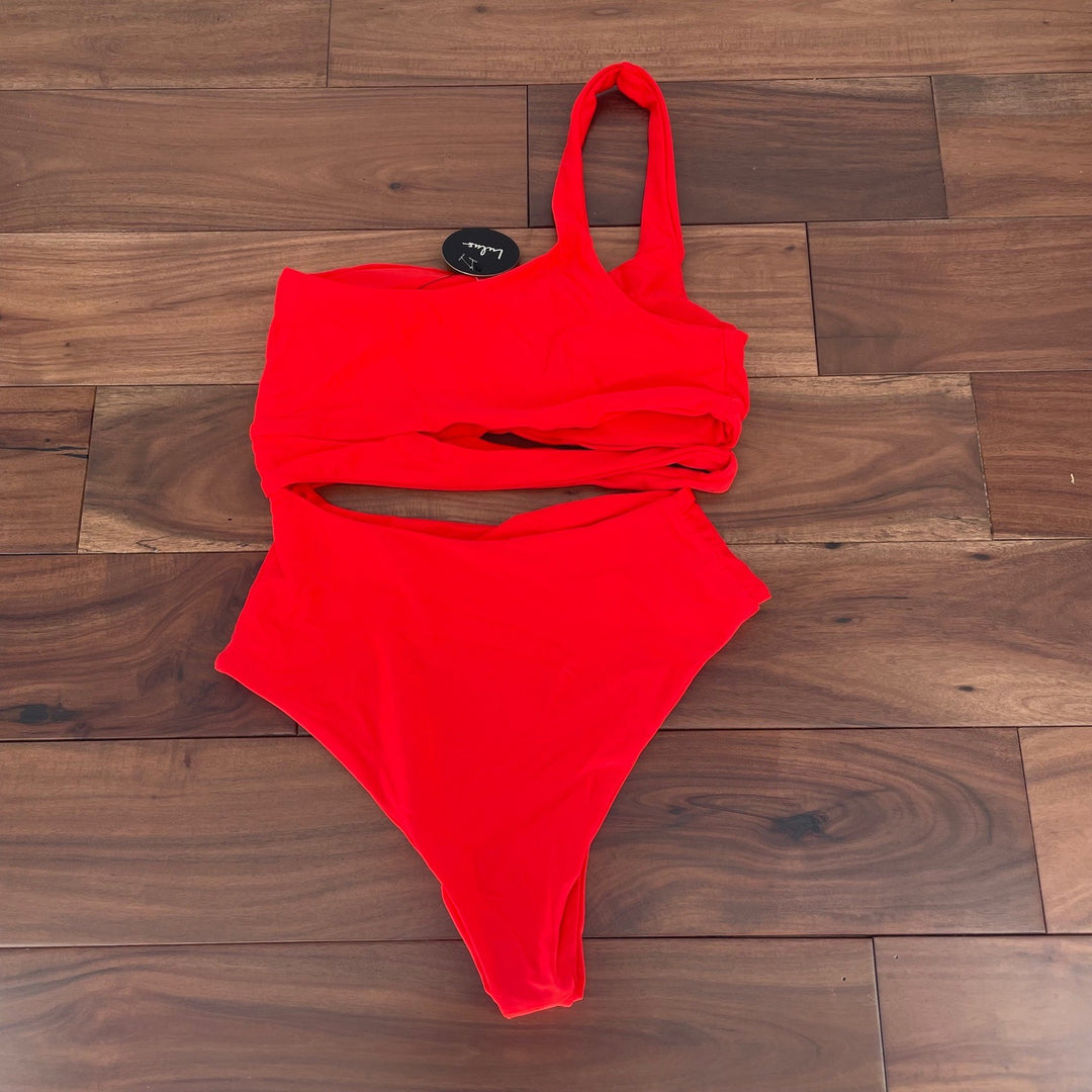 Lulus Sunshine Glow Bright Red Cutout One-Piece Swimsuit Size S