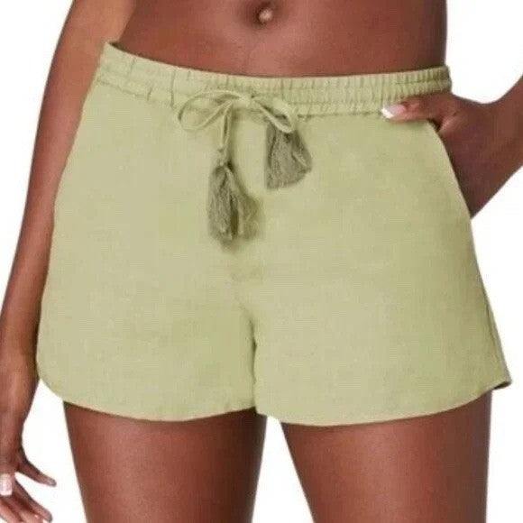 Andie The Short Olive Green Linen Blend Drawstring Casual Summer Shorts Size XL