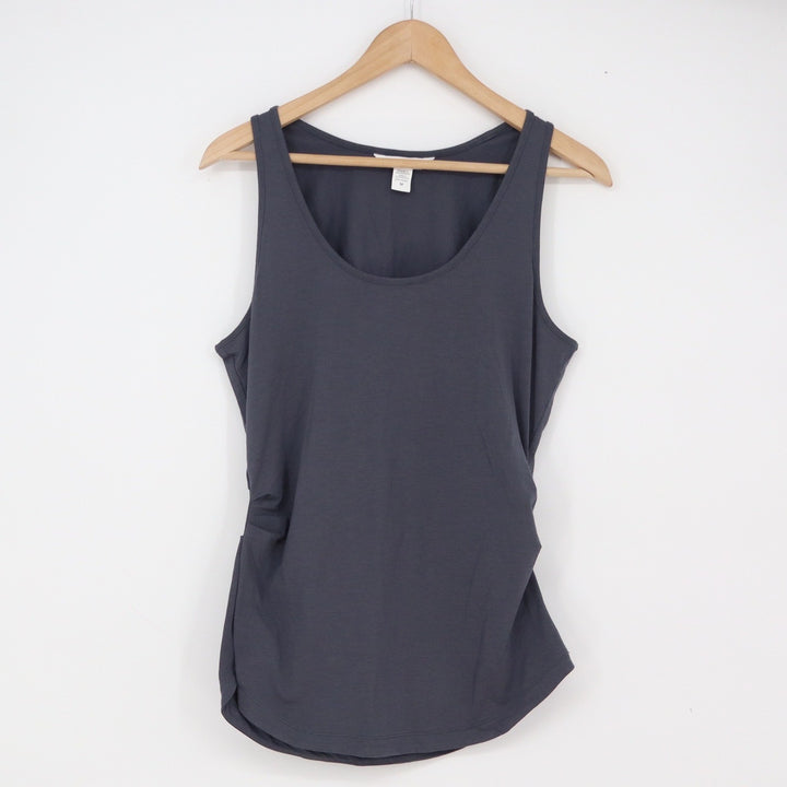 Athleta Tank Top Womens Medium Charcoal Grey Side Ruched Scoop Neck Excellent