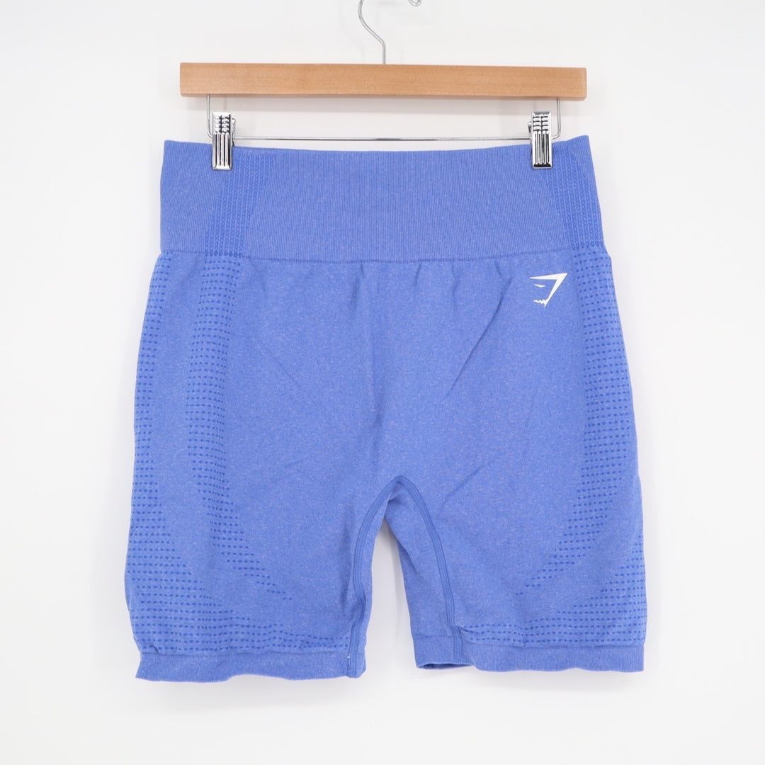 Gymshark Vital Shorts Womens XL Blue Stretch Polka Dots High Rise Elastic Waist