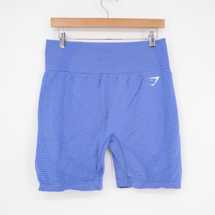 Gymshark Vital Shorts Womens XL Blue Stretch Polka Dots High Rise Elastic Waist