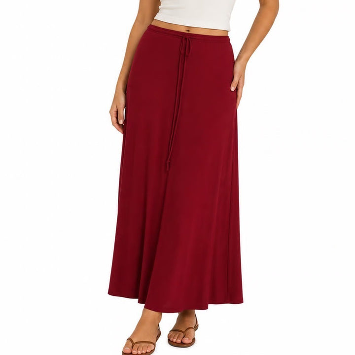 Skrtimory Wine Red Midi Skirt Size L Stretch Minimalist Solid Career Pull On