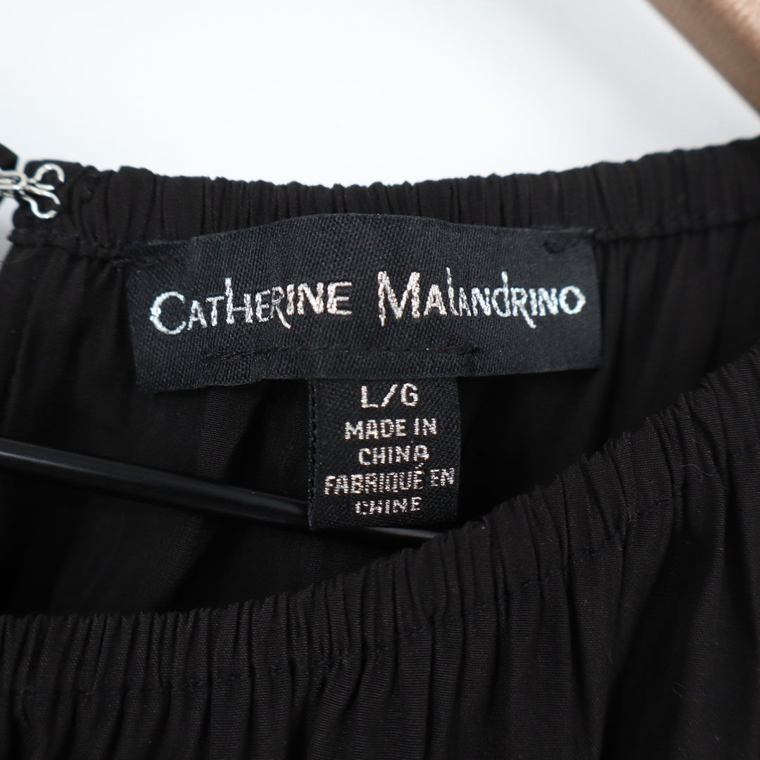Catherine Malandrino Womens Black Smocked Waist Ruffle Hem Sleeveless Blouse L