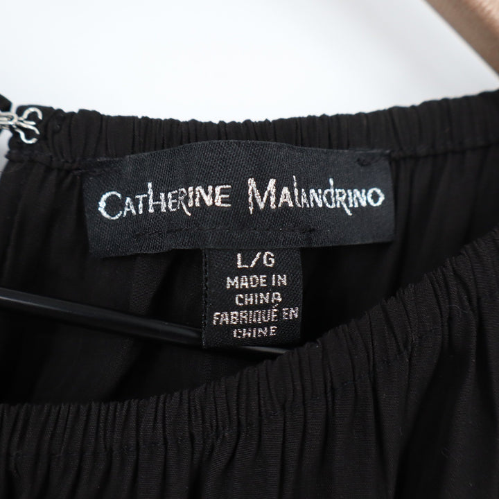 Catherine Malandrino Womens Black Smocked Waist Ruffle Hem Sleeveless Blouse L