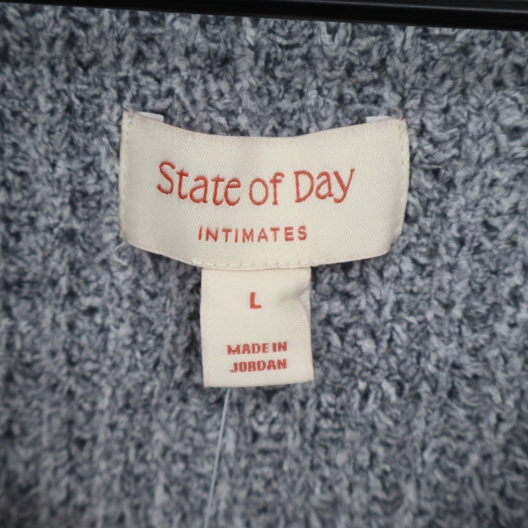 State Of Day Intimates Crop Sweater Womens Large Gray Knit V-Neck Long Sleeve