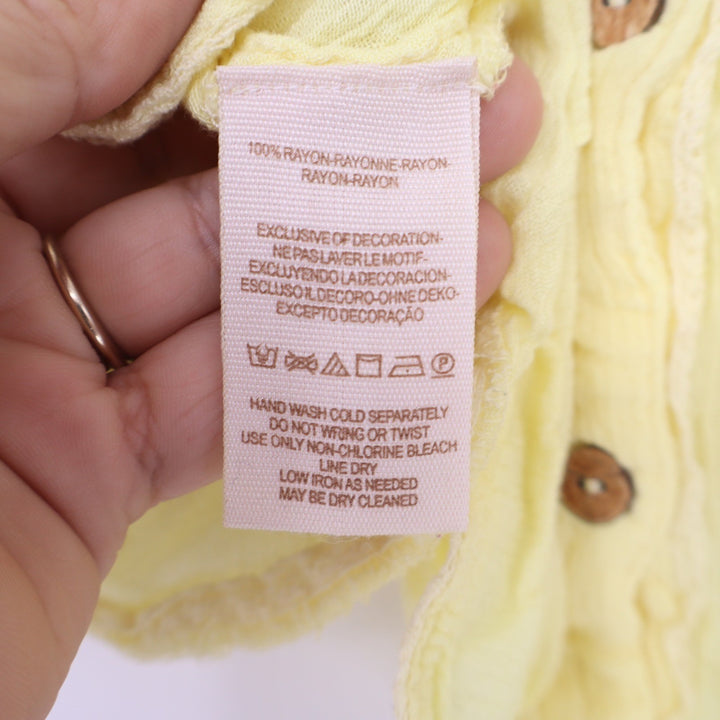 Yellow Rayon Mesh Lace Inset Button Back Sleeveless Tank Top Blouse