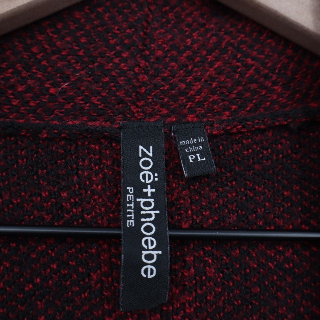 Zoë + Phoebe Cardigan Sweater Womens Large Petite Red Black Plaid Open Front