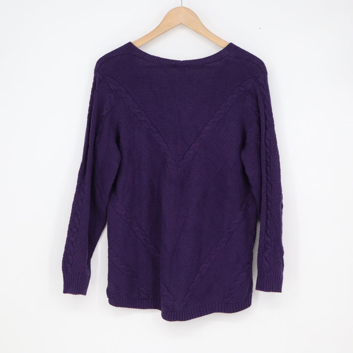 Chico's Zenergy Purple V-Neck Chevron Cable Knit Cashmere Blend Sweater Size 2 L