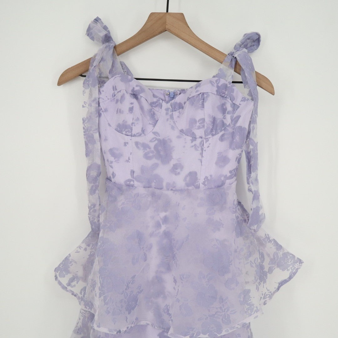 Lulus Glamorous Sweetie Midi Dress Womens XS Lavender Burnout Tie-Strap Bustier