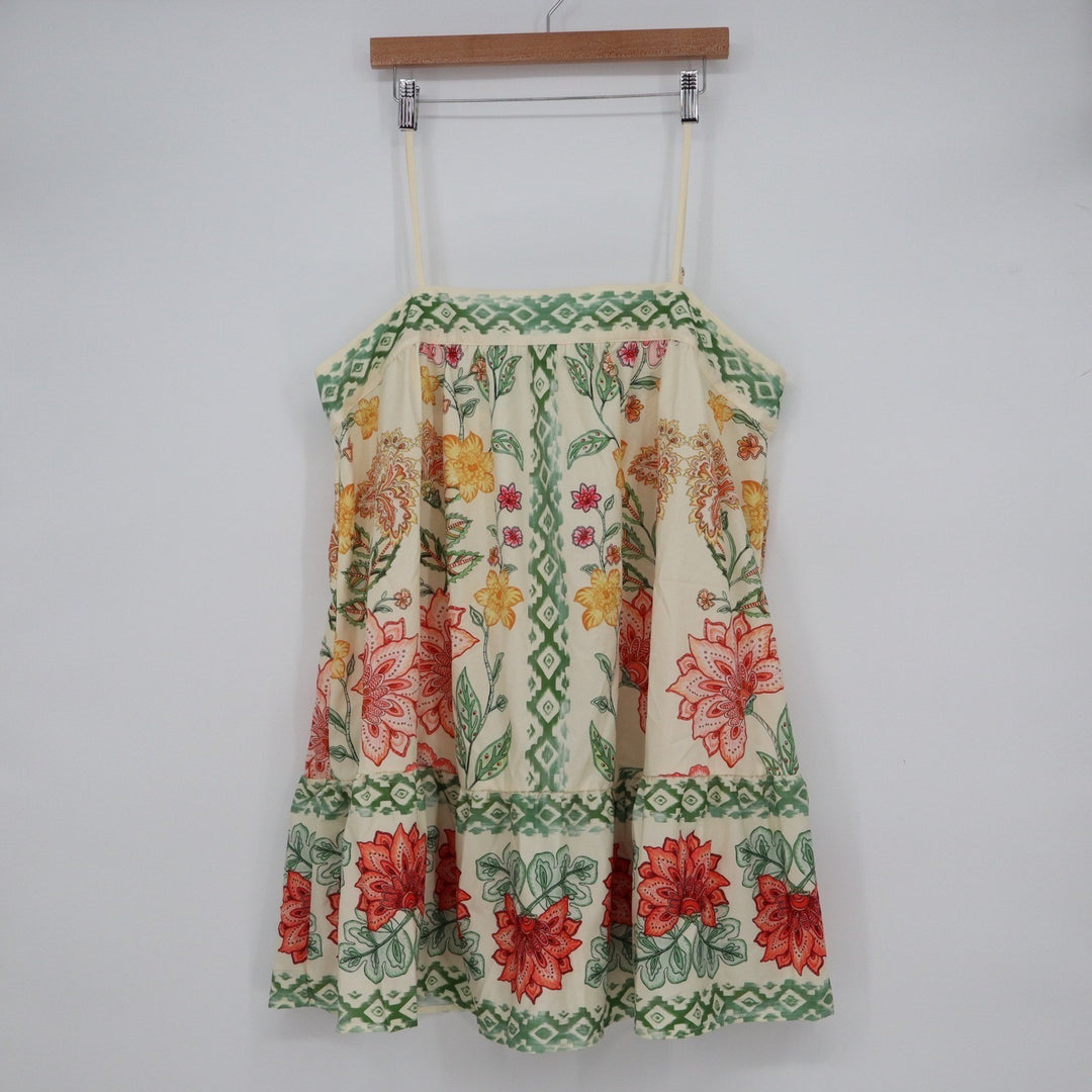 SHEIN Floral Print Tiered Cami Mini Dress XL Cream Red Green